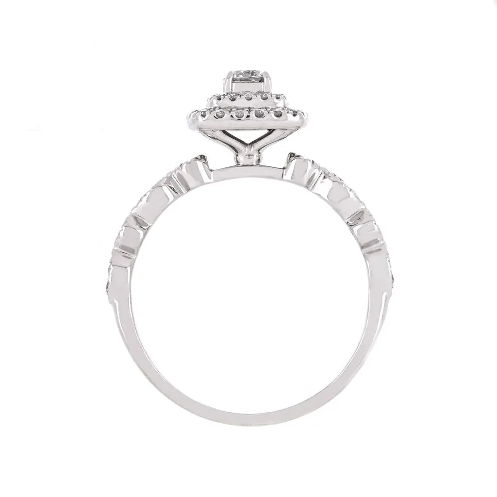 0.65ctw Round Diamond Engagement Ring, Double Halo, Scalloped - 14K White Gold