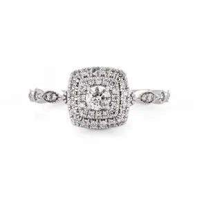 0.65ctw Round Diamond Engagement Ring, Double Halo, Scalloped - 14K White Gold