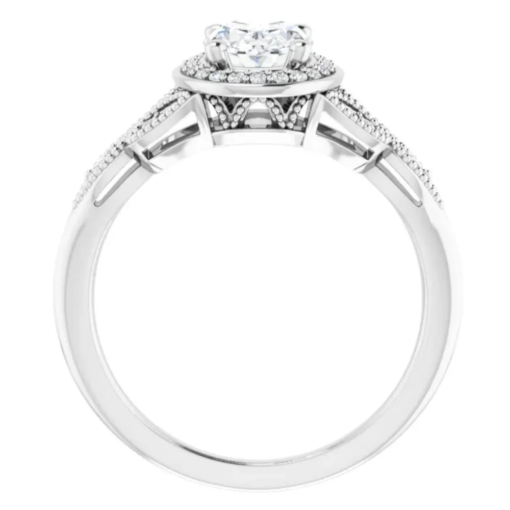 1 1/3 Ct Oval Diamond Vintage Halo Engagement Ring 14k White Gold Lab Grown