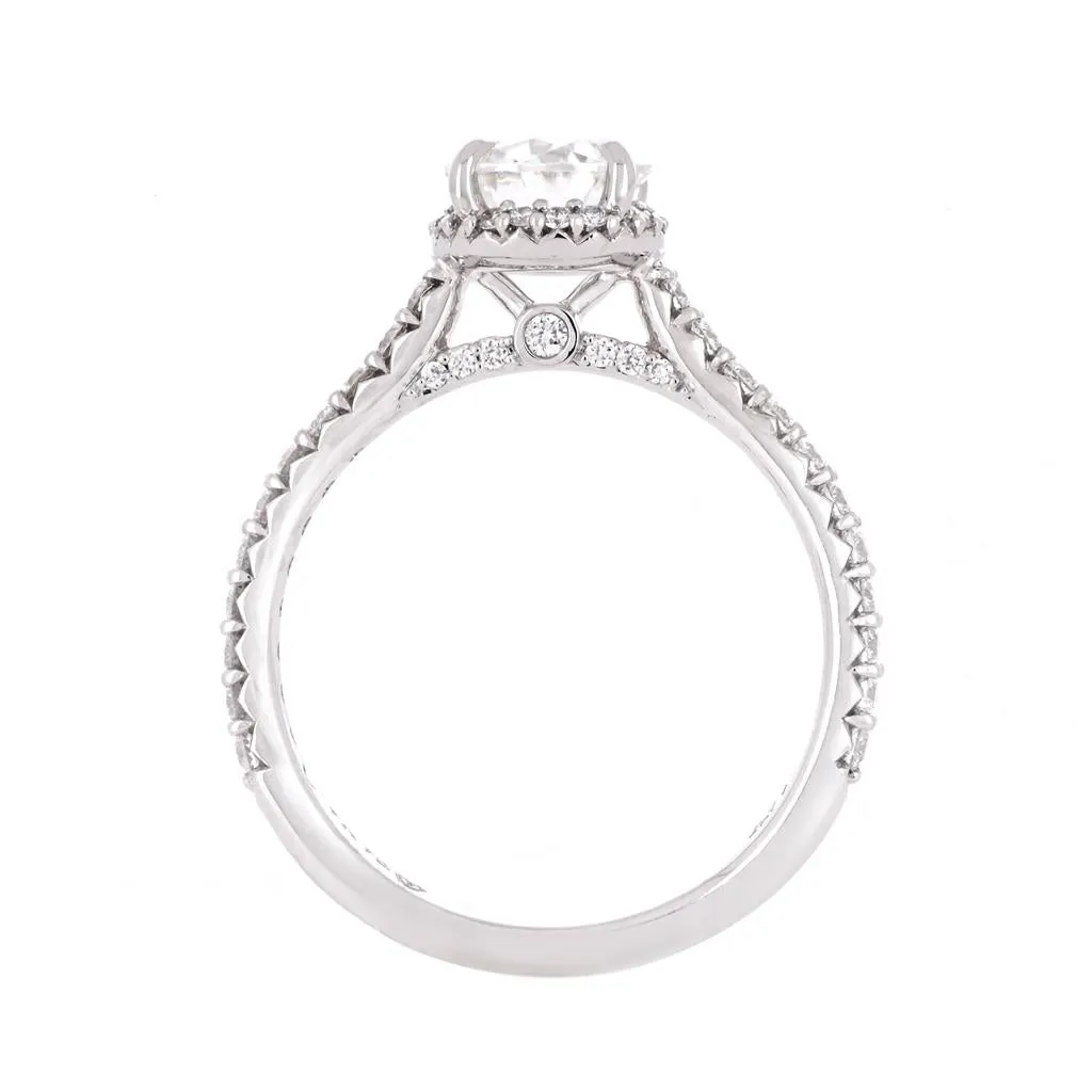 1.42tw Round Moissanite   Diamond Engagement Ring, Halo, Pavê Band, Cathedral - 14K White Gold