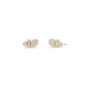 14k Paris Mixed Cut Diamond Studs