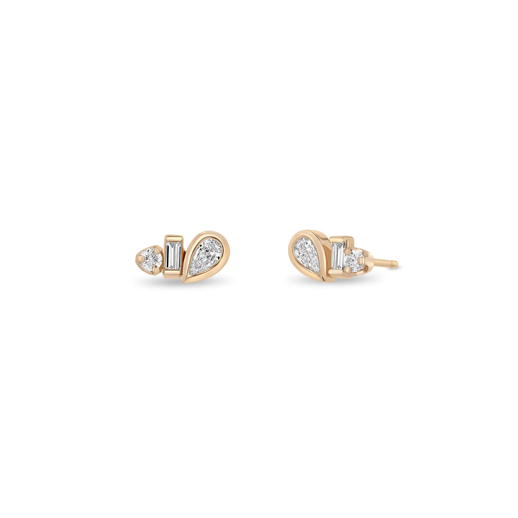 14k Paris Mixed Cut Diamond Studs