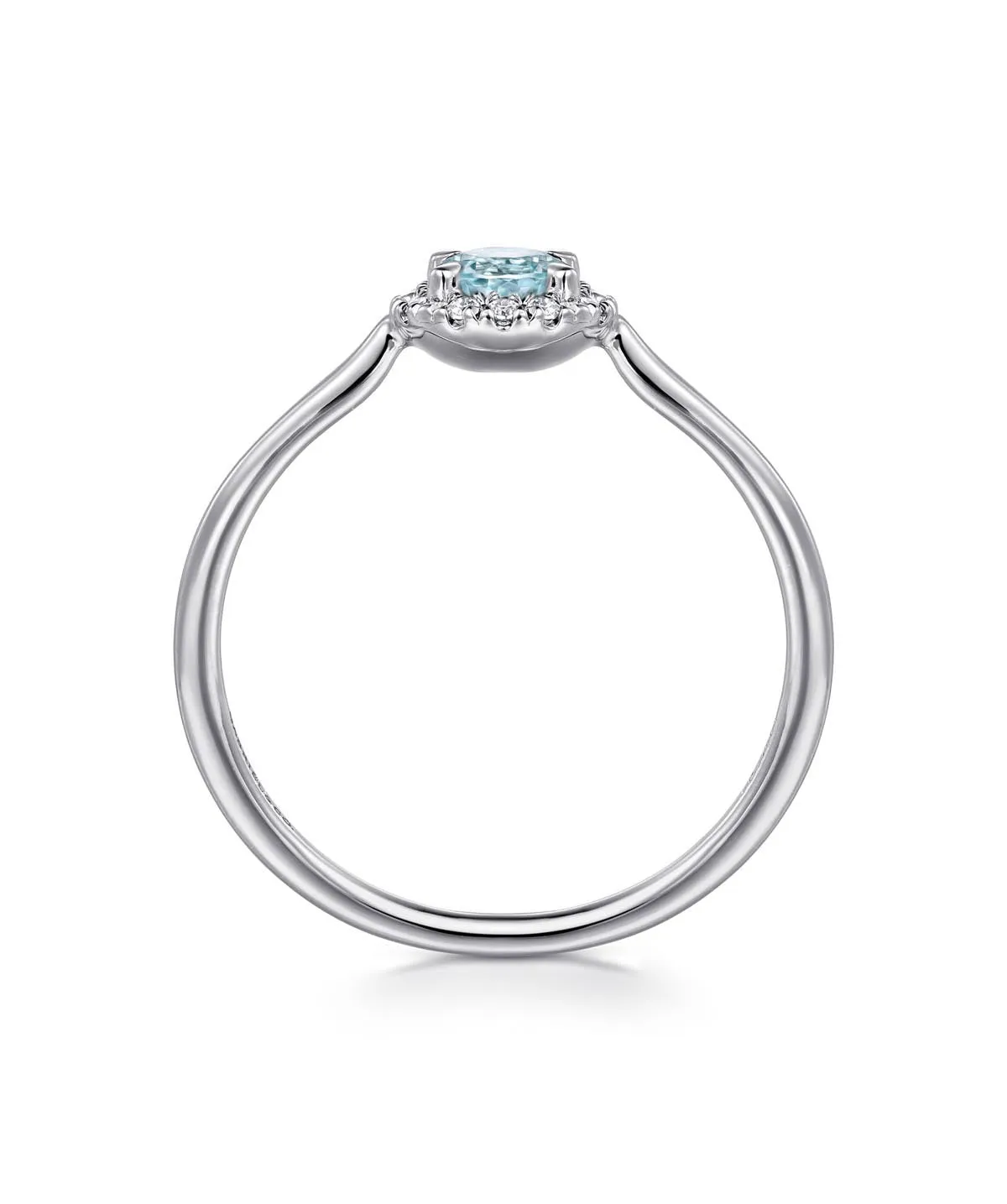 14K White Gold Aquamarine and Diamond Halo Promise Ring