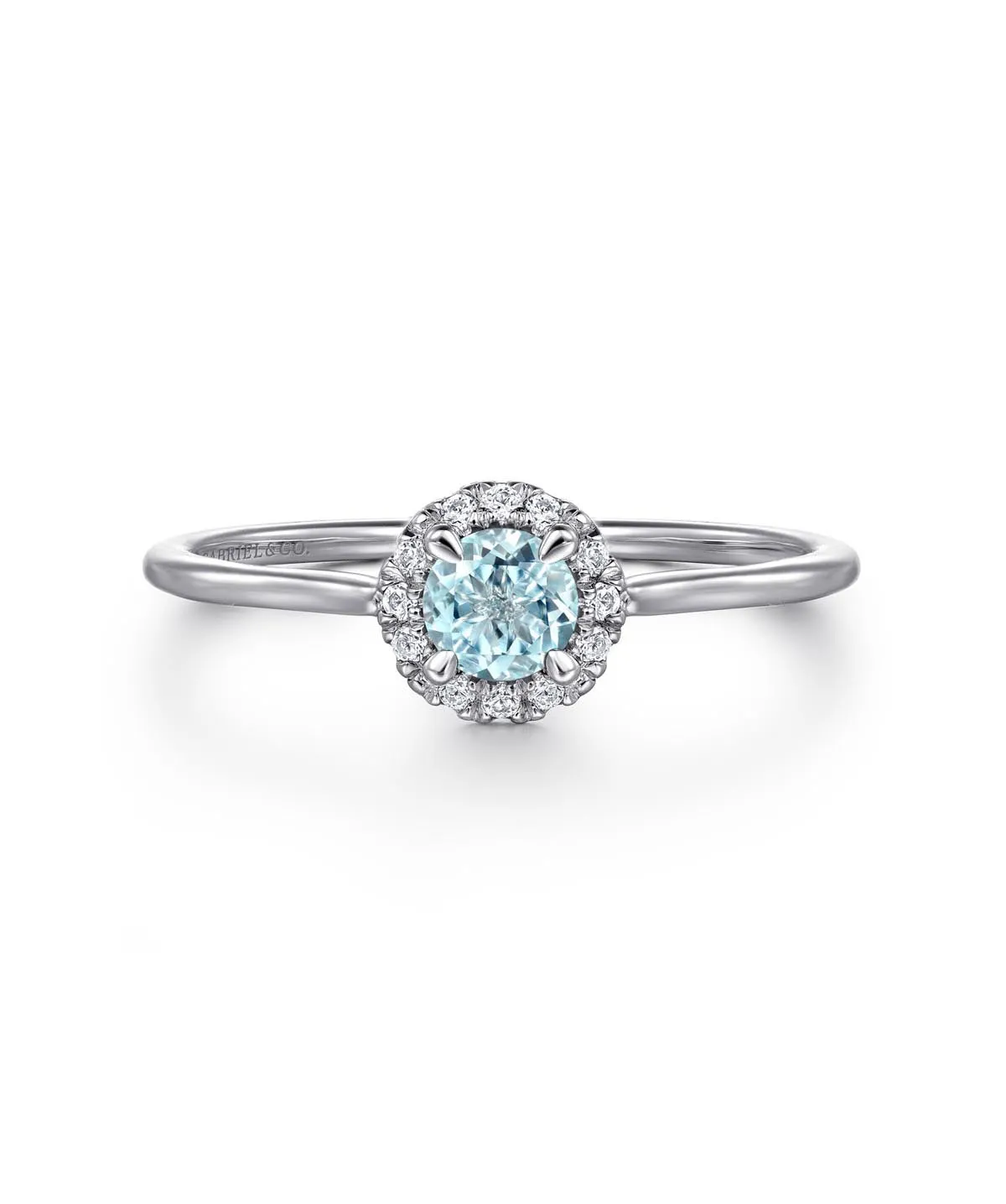 14K White Gold Aquamarine and Diamond Halo Promise Ring