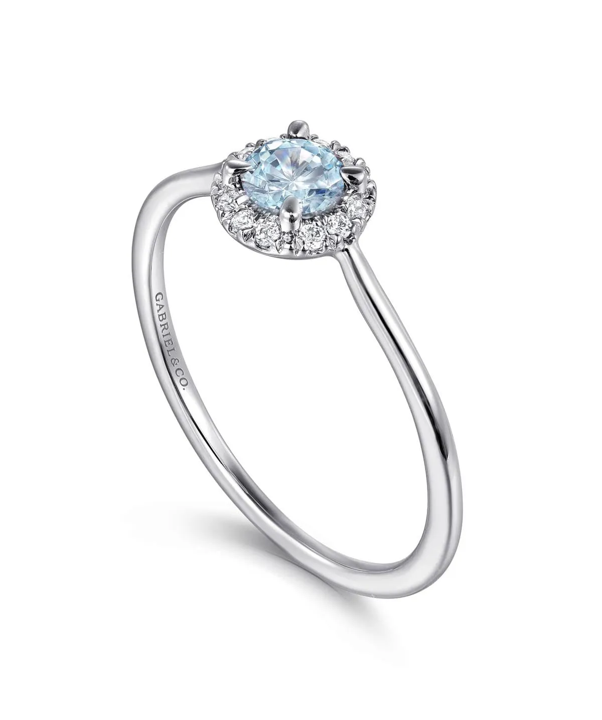 14K White Gold Aquamarine and Diamond Halo Promise Ring