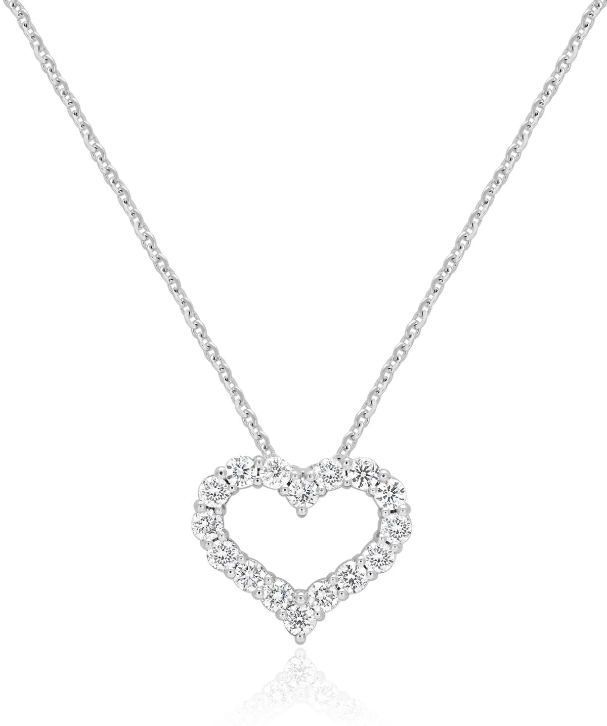 14K White Gold Lab Grown Diamond Heart Pendant Necklace