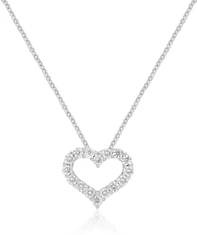 14K White Gold Lab Grown Diamond Heart Pendant Necklace