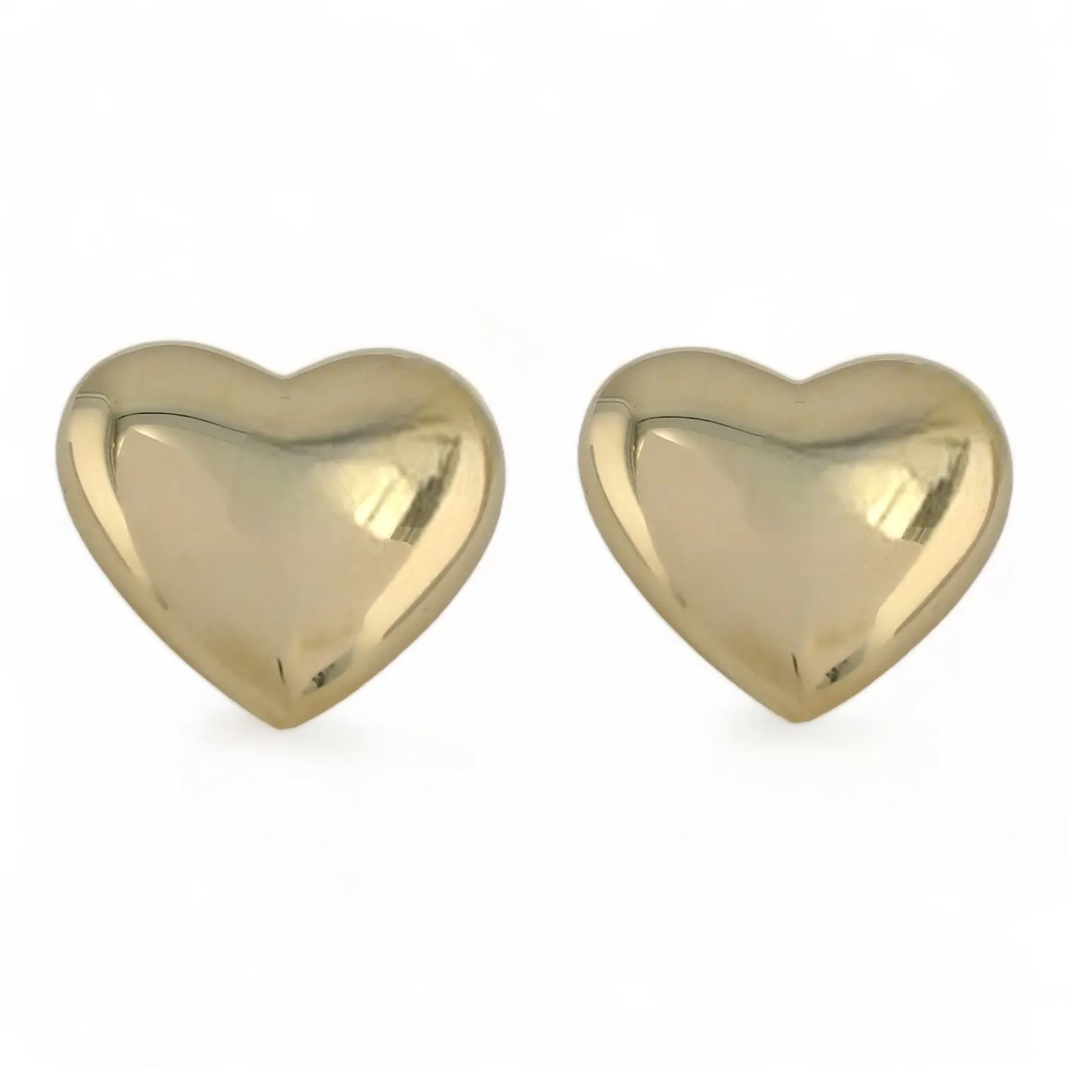 14K Yellow gold puff 19mm studs heart earrings-2378