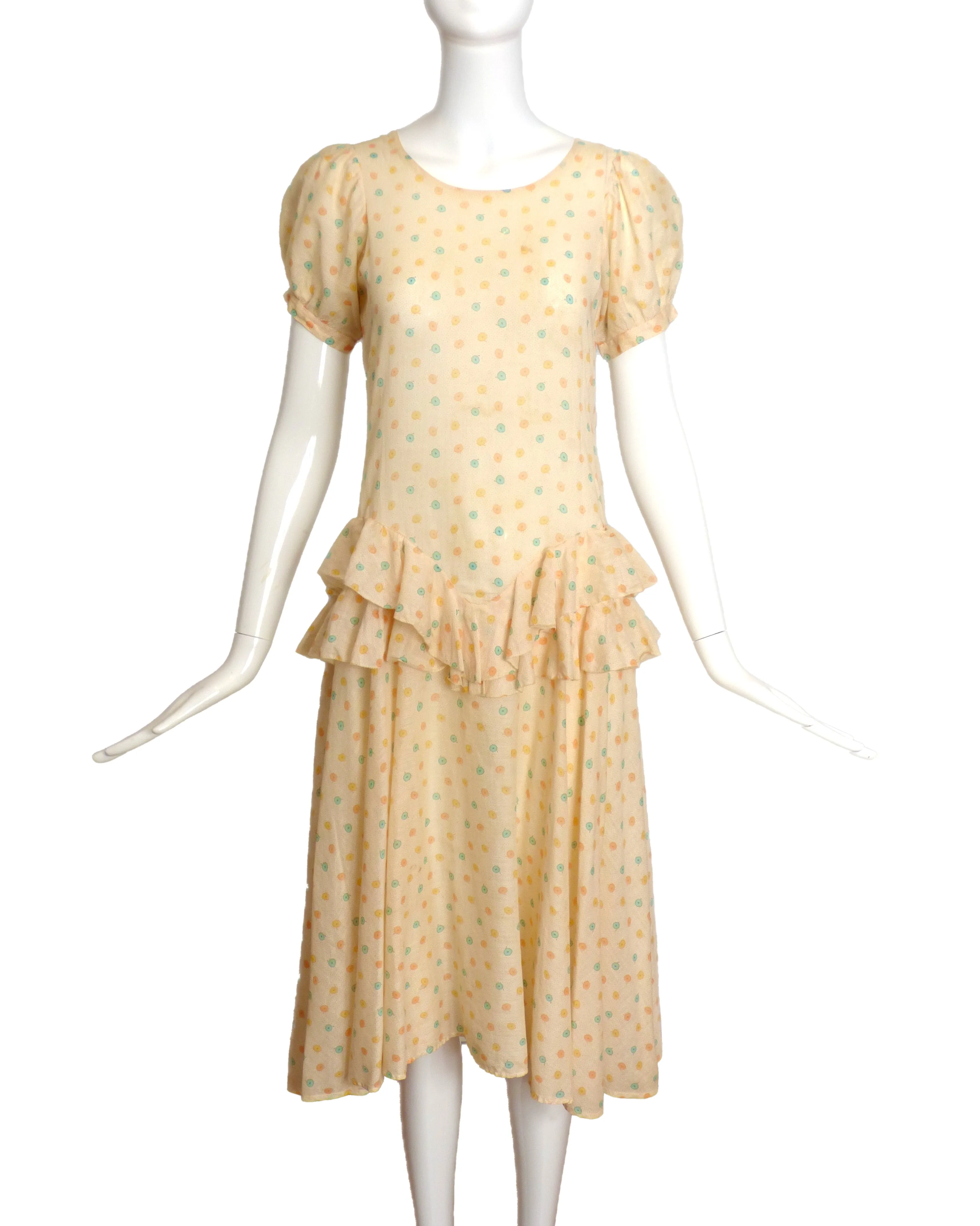 1920s Cotton Print Dress, Size-2