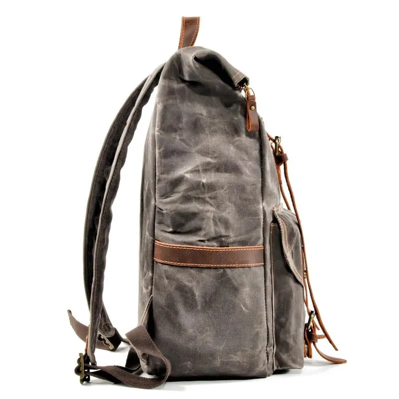 2 Colors Large Capacity Genuine Leather and Canvas Travel Backpack