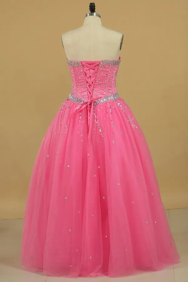 2024 Ball Gown Beaded Bodice Quinceanera Dresses Sweetheart Tulle Floor PSJTC836