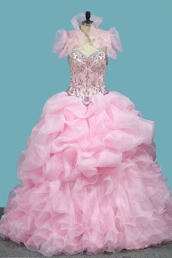 2024 Organza Ball Gown Quinceanera Dresses Sweetheart Beaded Bodice P3CXQFXH