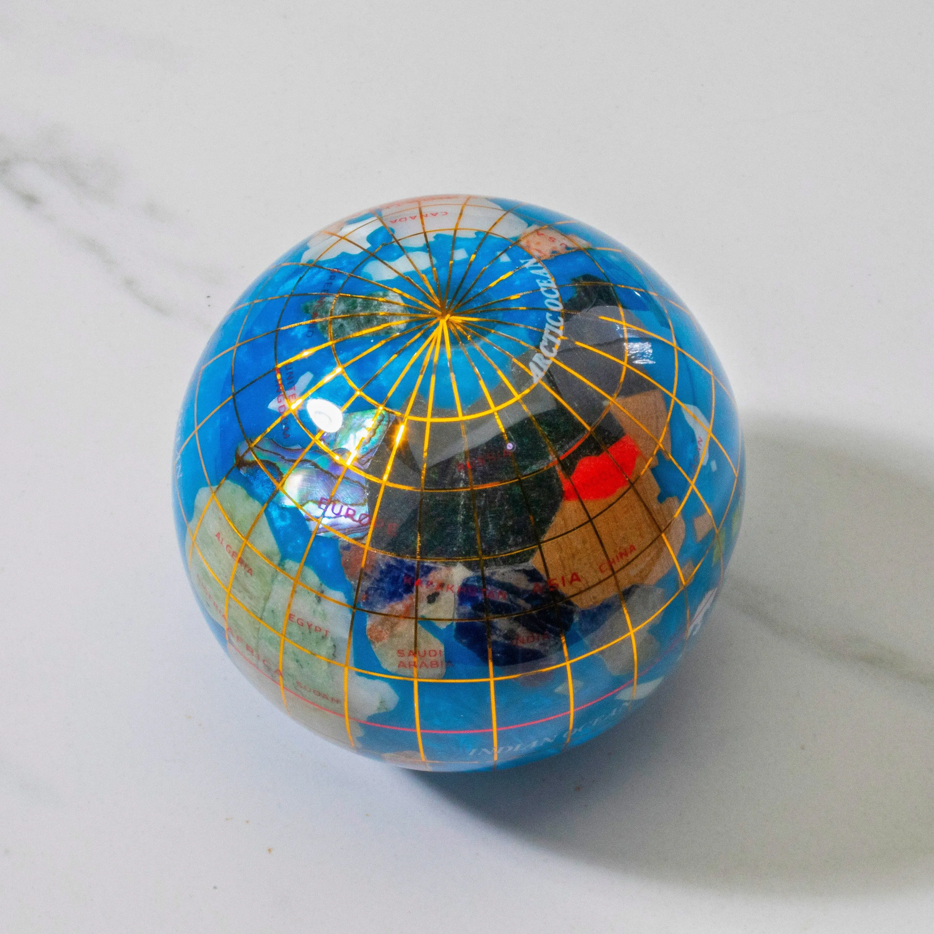 3 Gemstone Globe Paperweight with Bahama Blue Opalite Ocean