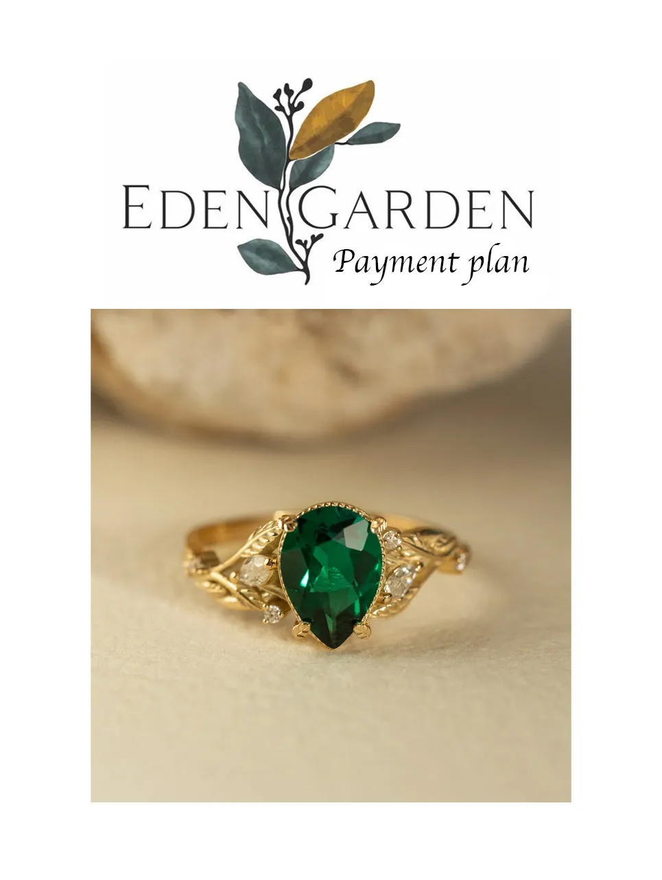 3 instalments payment plan: Lab emerald engagement ring / Patricia