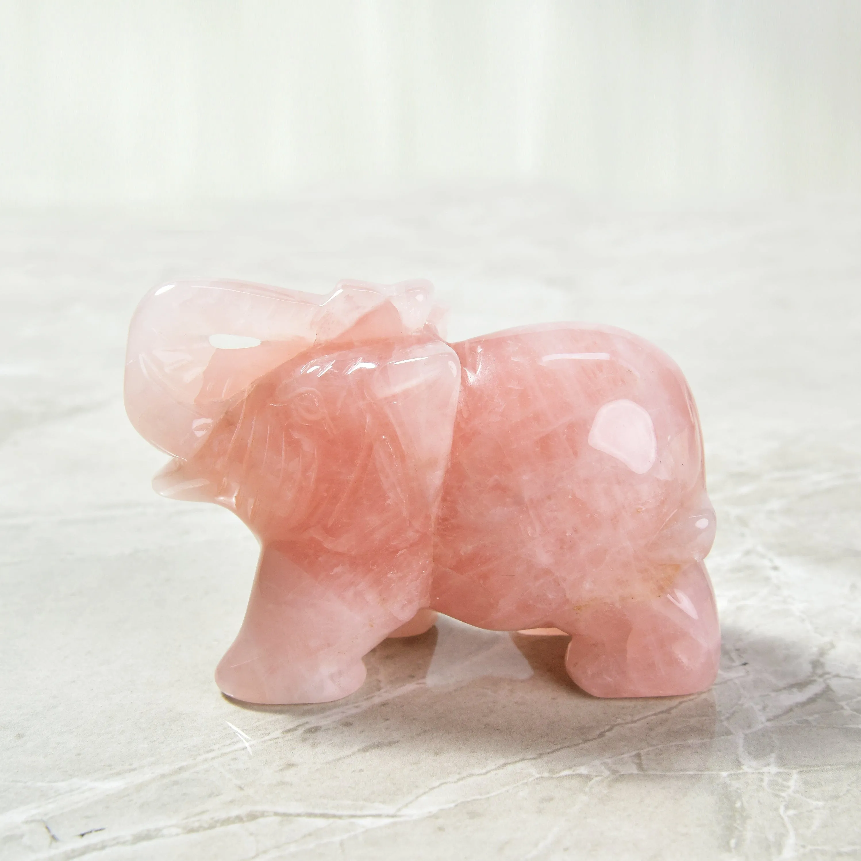 4 Rose Quartz Elephant Natural Gemstone Carving