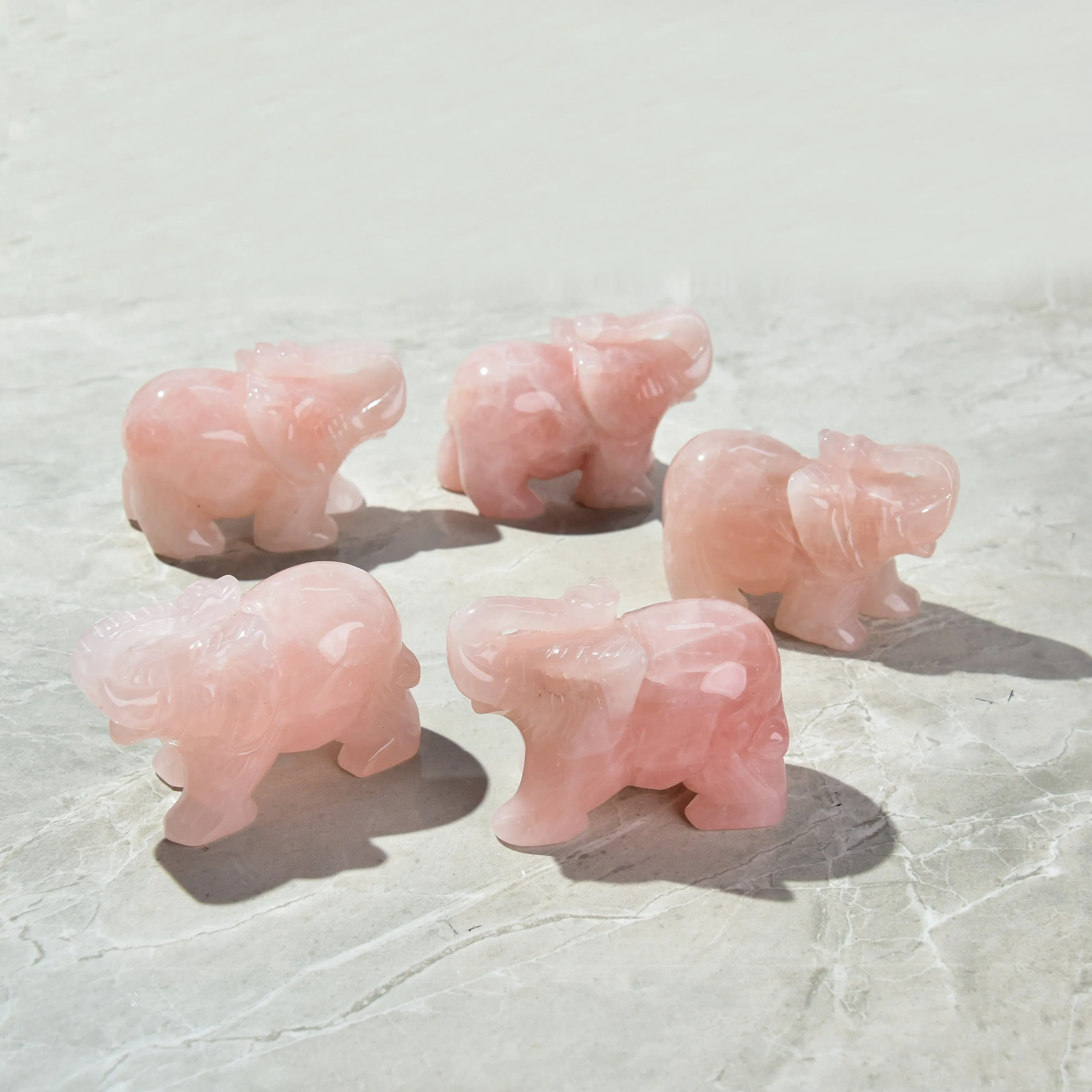 4 Rose Quartz Elephant Natural Gemstone Carving