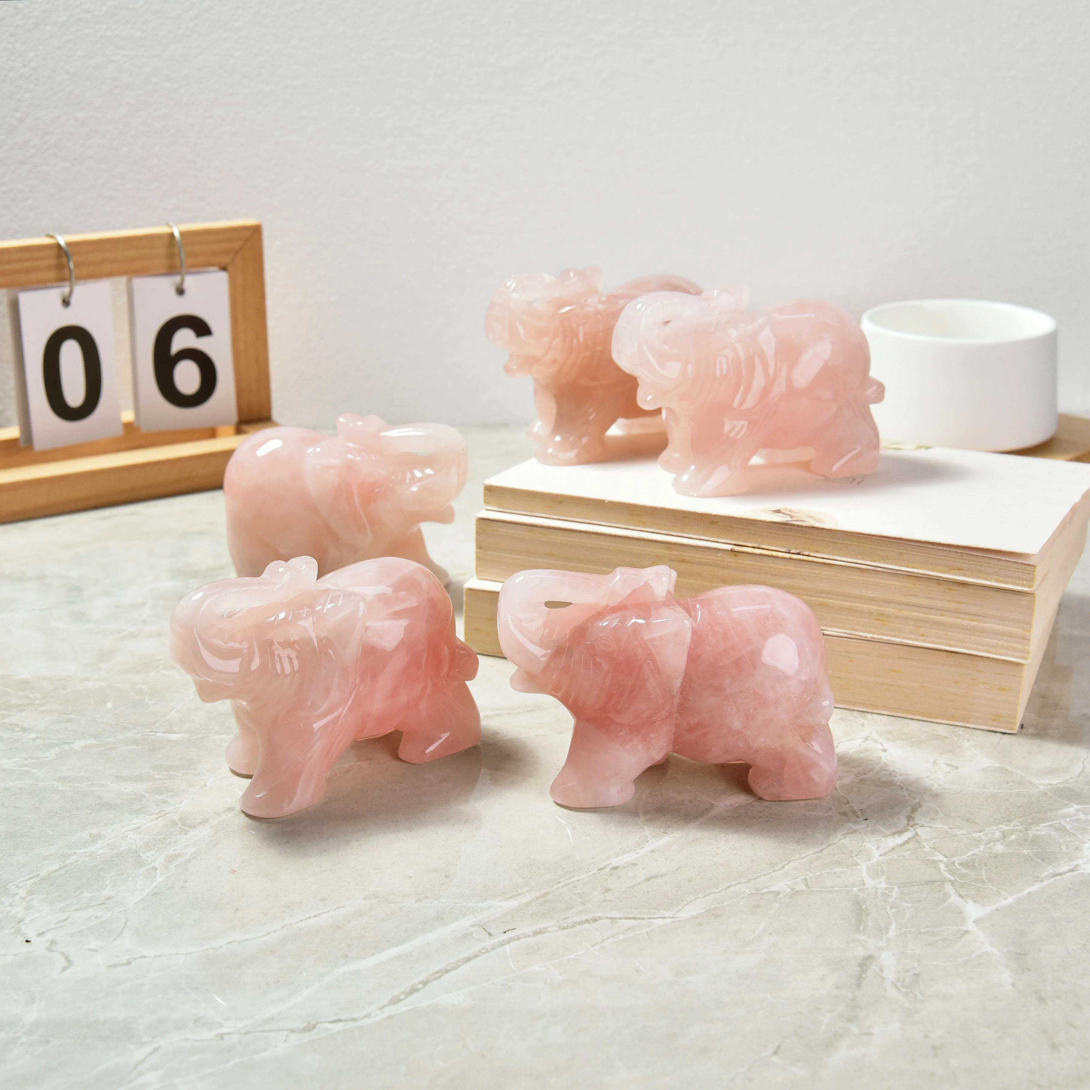 4 Rose Quartz Elephant Natural Gemstone Carving