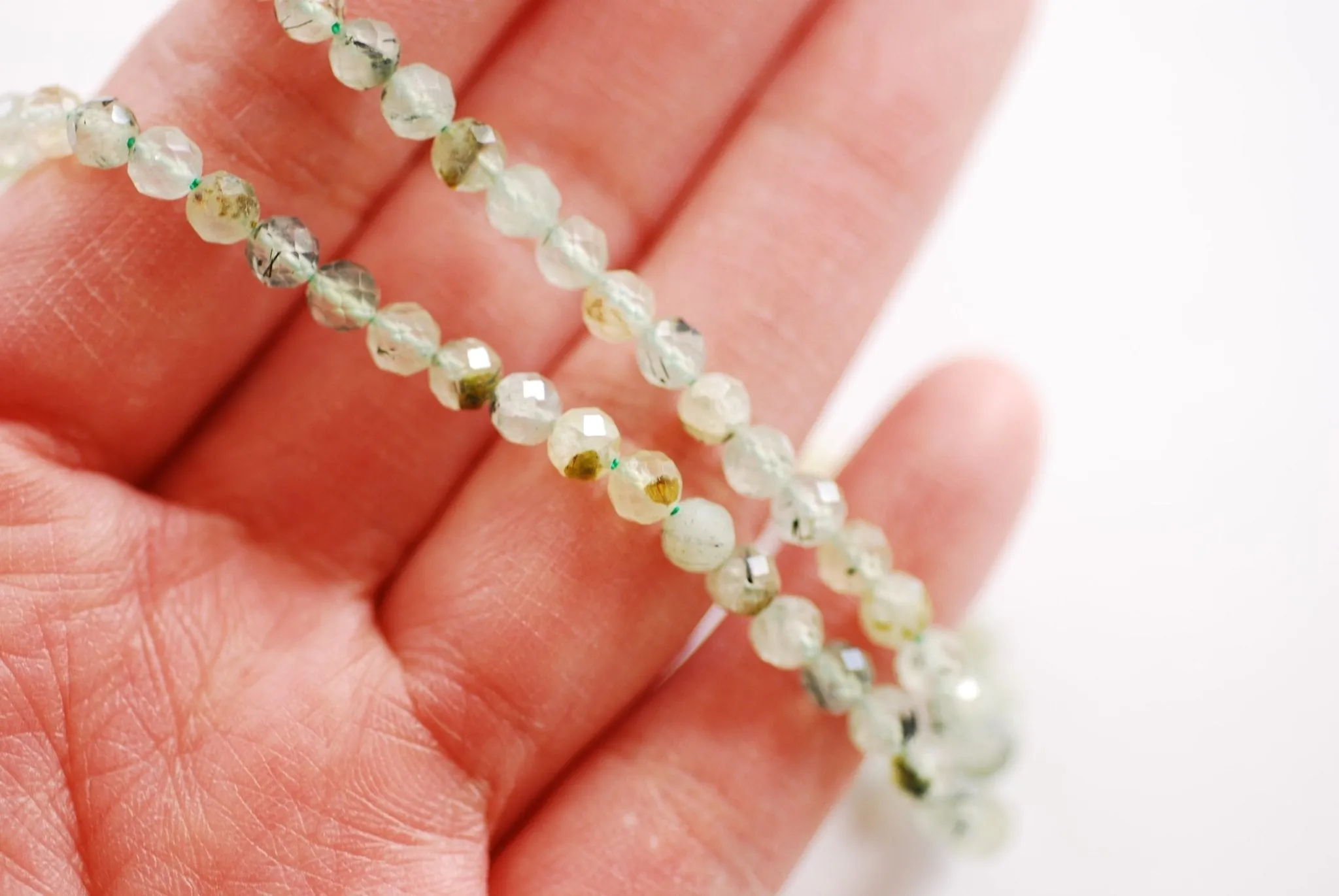 4mm Natural Faceted Round Green Prehnite Beads l 8 inch strand Wholesale Beads Green Brown Micro Faceted Diamond Cut