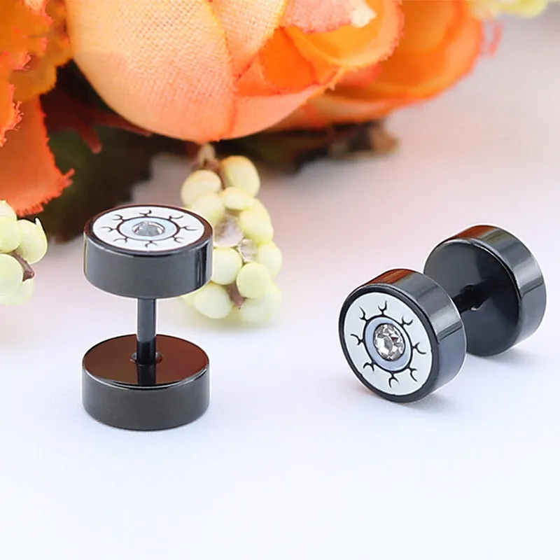 6 Pcs Black Gold Silver Earplug Stainless Steel CZ Stud Earrings Set