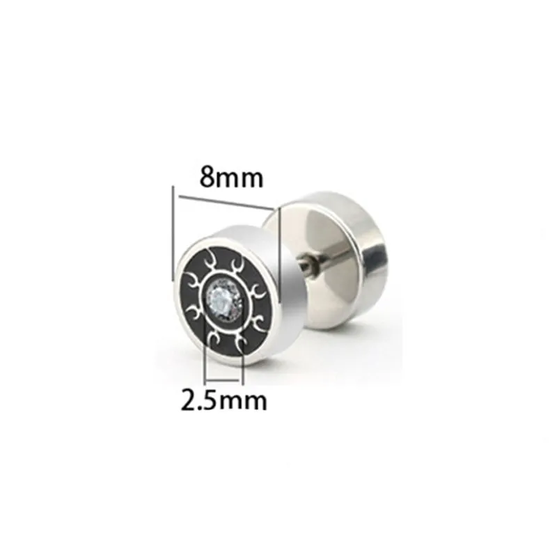 6 Pcs Black Gold Silver Earplug Stainless Steel CZ Stud Earrings Set