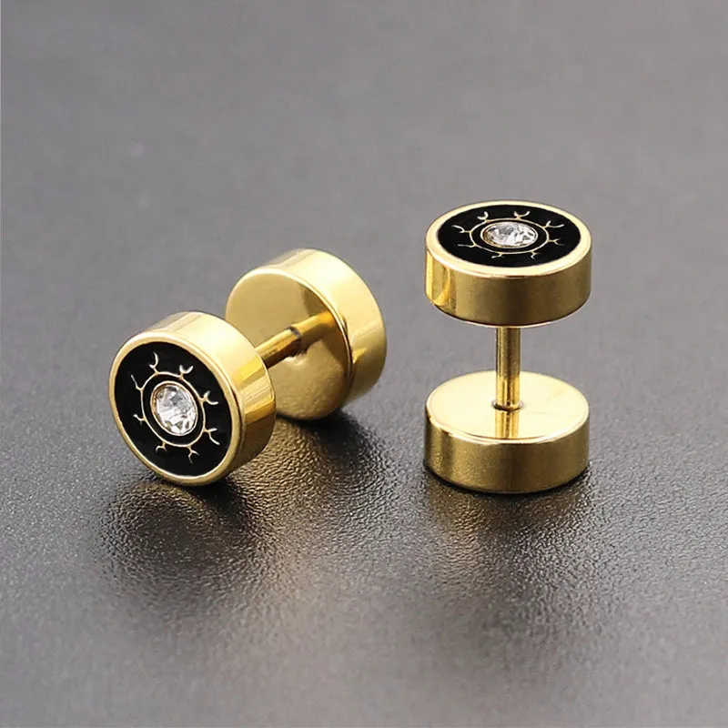 6 Pcs Black Gold Silver Earplug Stainless Steel CZ Stud Earrings Set