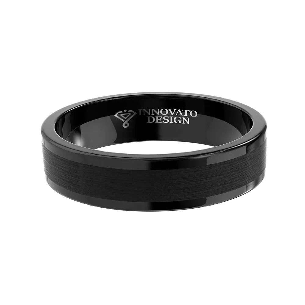 6mm Black Polished Edges and Brushed Center Tungsten Carbide Ring