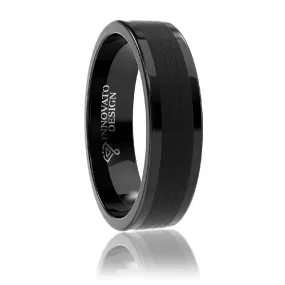 6mm Black Polished Edges and Brushed Center Tungsten Carbide Ring