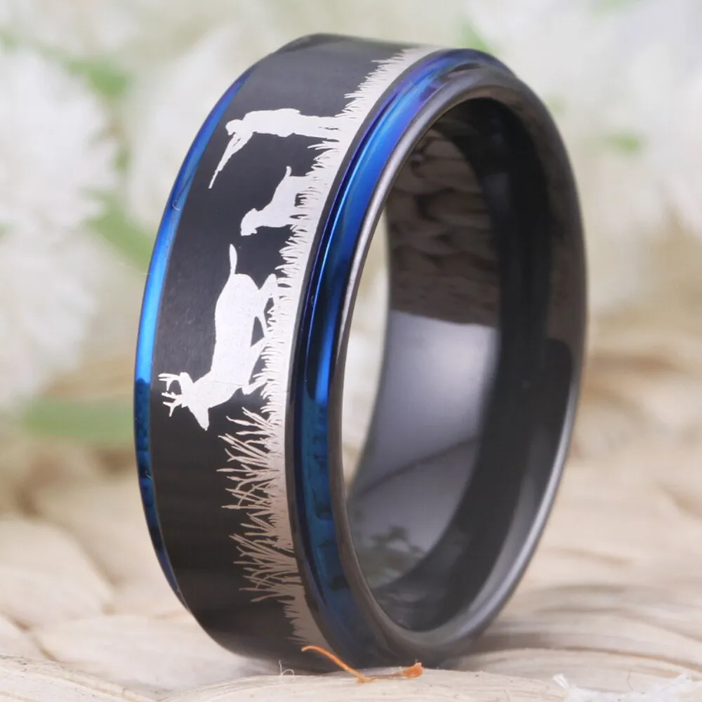 8mm Deer Hunting Scene Tungsten Wedding Ring