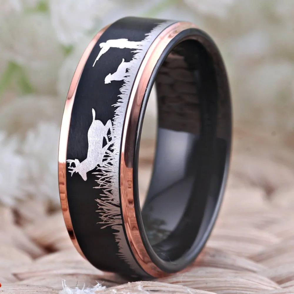 8mm Deer Hunting Scene Tungsten Wedding Ring