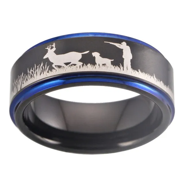 8mm Deer Hunting Scene Tungsten Wedding Ring