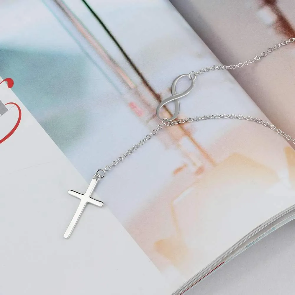 925 Sterling Silver Cross Pendant with Sideways Infinity Symbol Chain Necklace