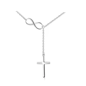 925 Sterling Silver Cross Pendant with Sideways Infinity Symbol Chain Necklace