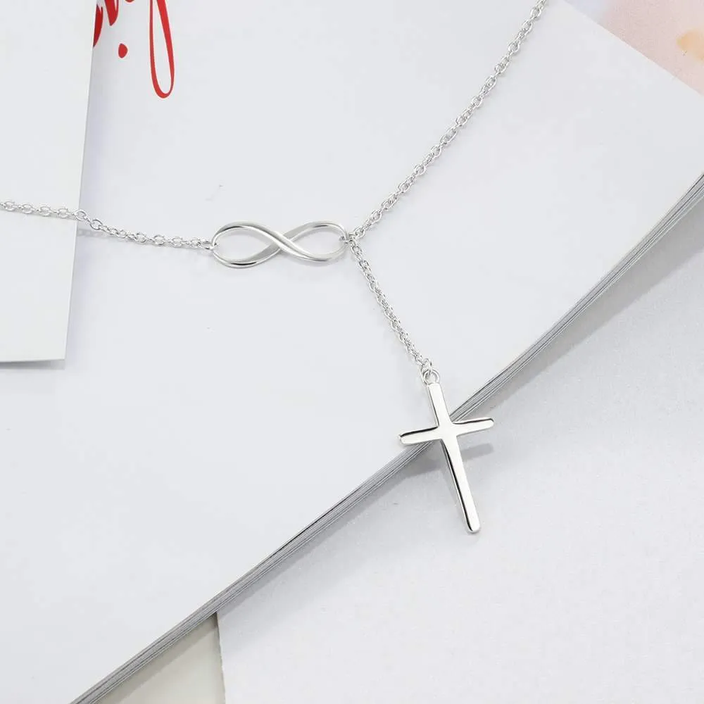 925 Sterling Silver Cross Pendant with Sideways Infinity Symbol Chain Necklace