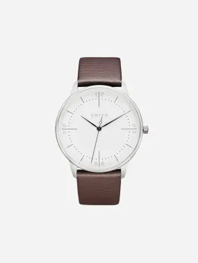 Aalto Watch with Silver & White Dial | Brown Vegan Leather Strap