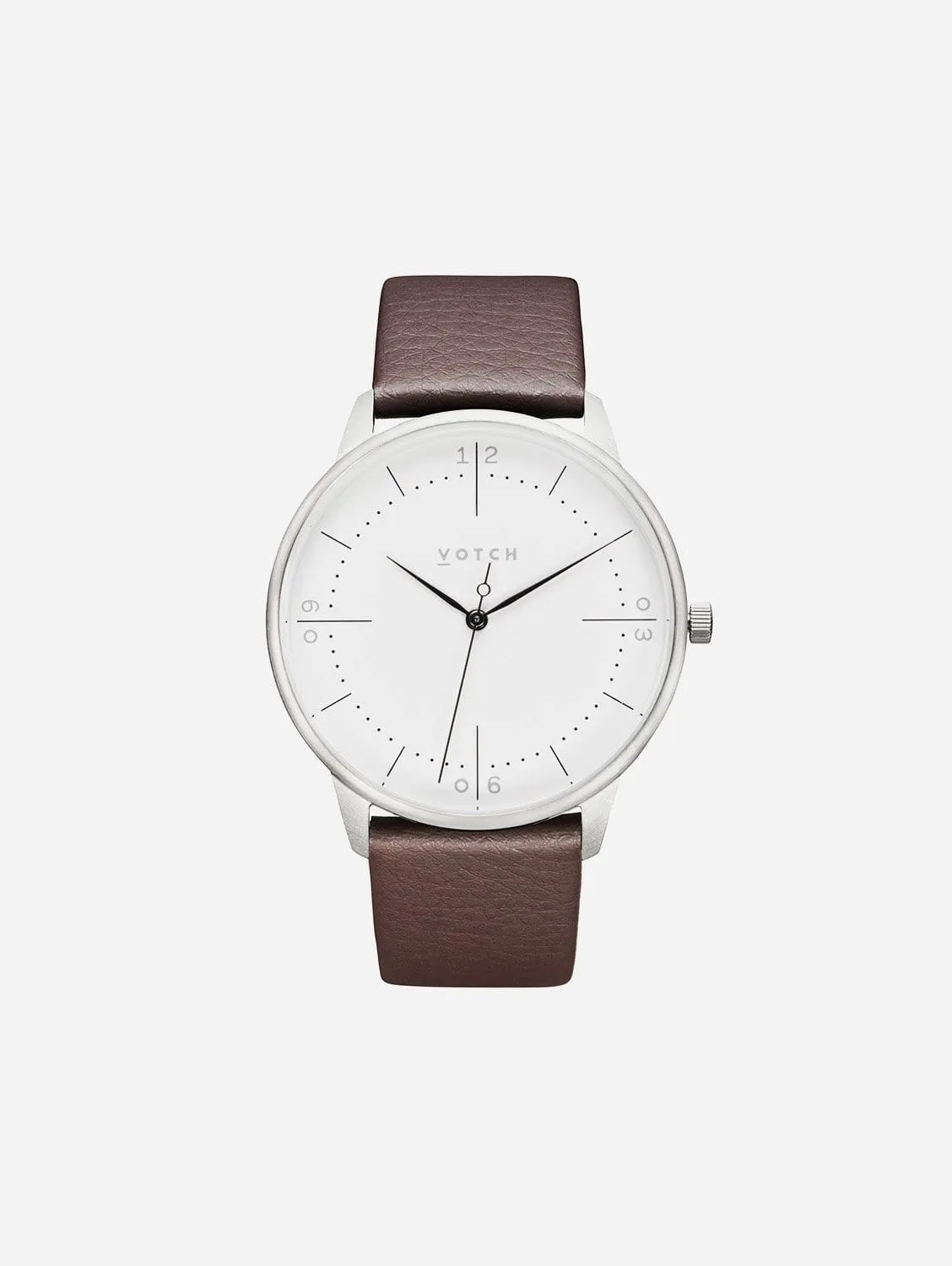 Aalto Watch with Silver & White Dial | Brown Vegan Leather Strap