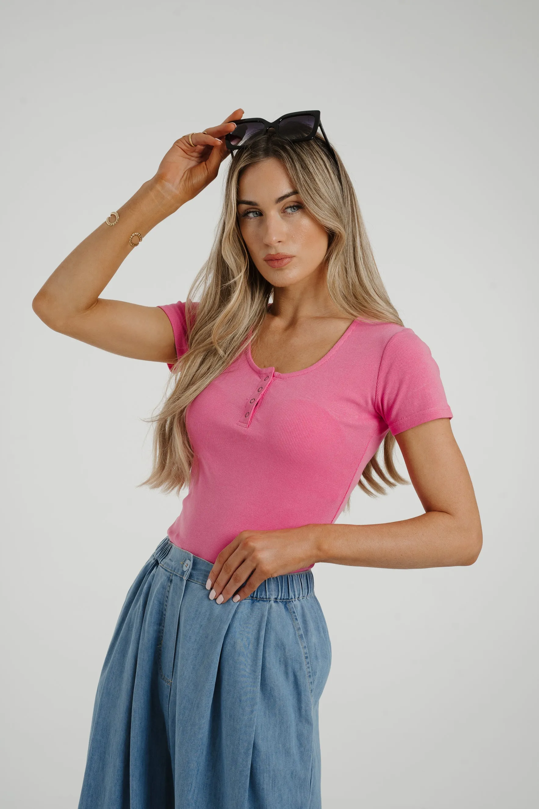 Ally Ribbed Top In Pink