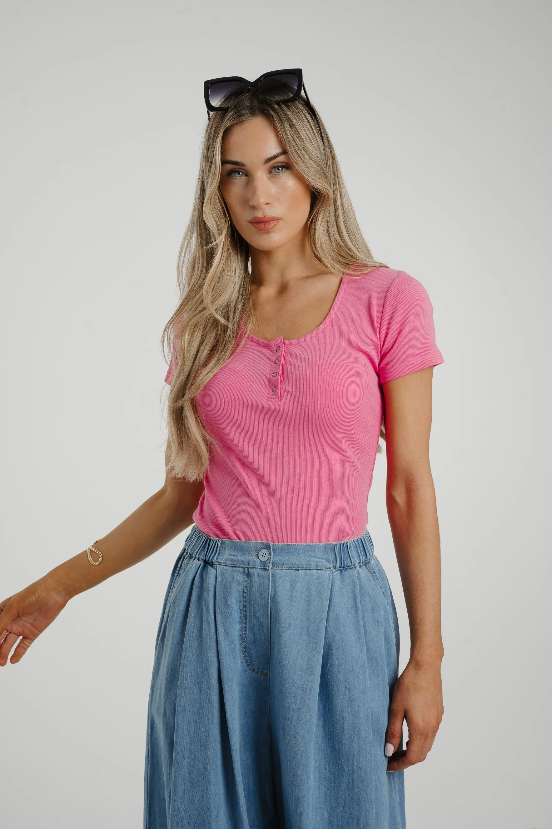 Ally Ribbed Top In Pink