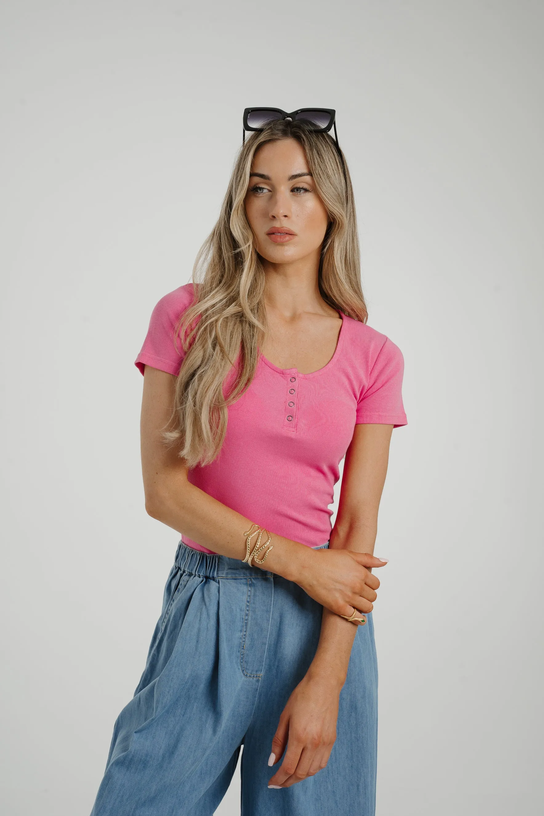 Ally Ribbed Top In Pink