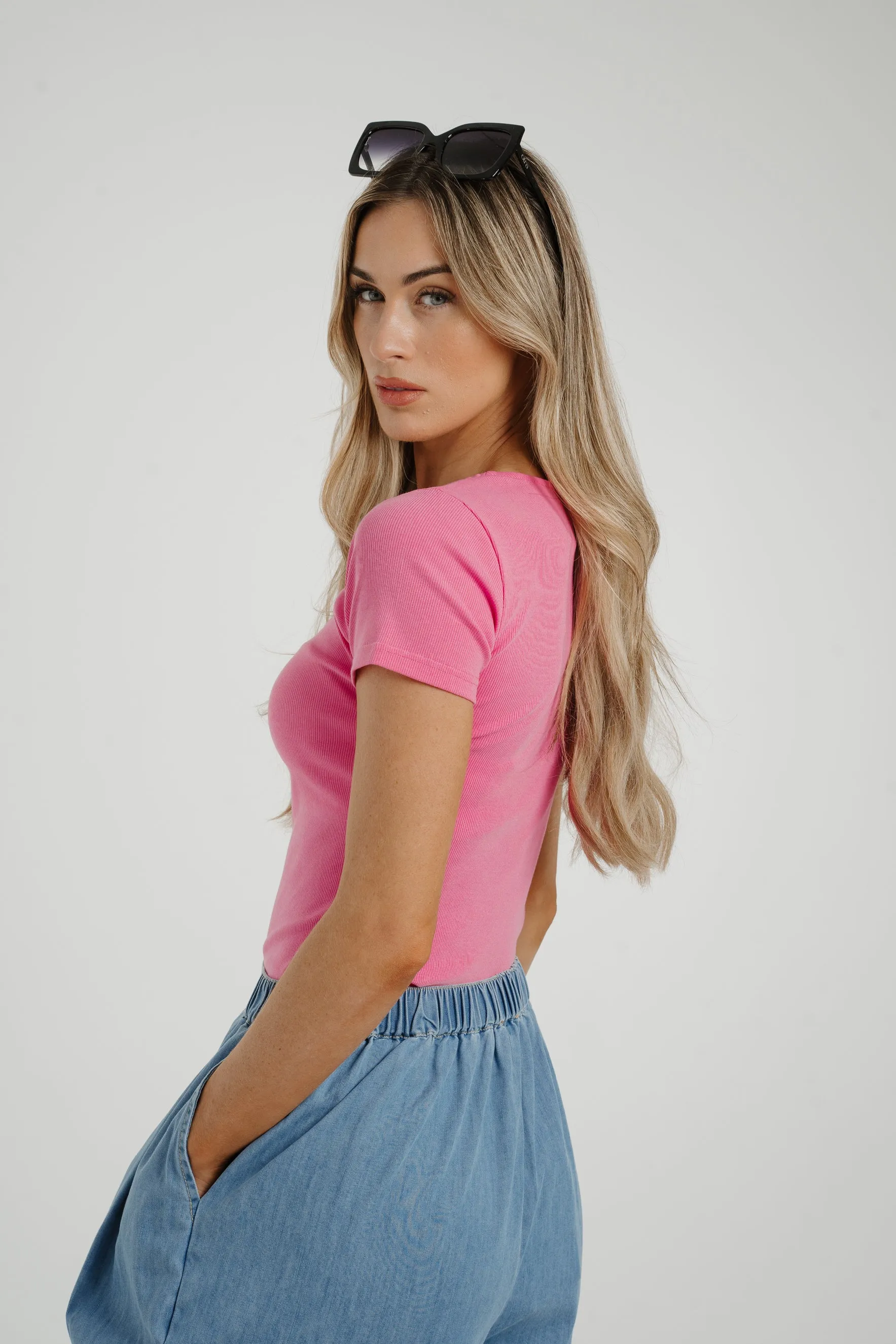 Ally Ribbed Top In Pink