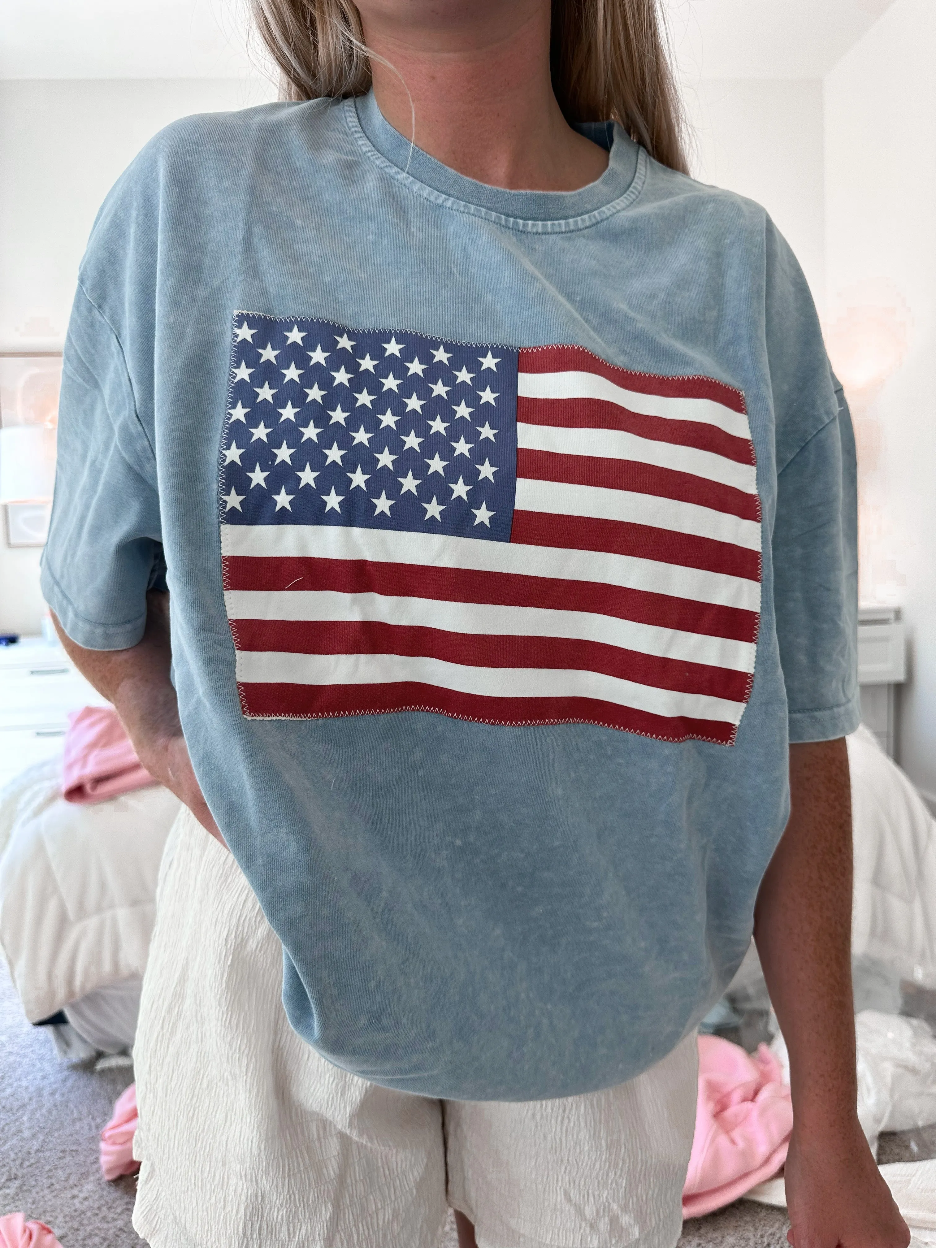 American Flag Embroider Tee