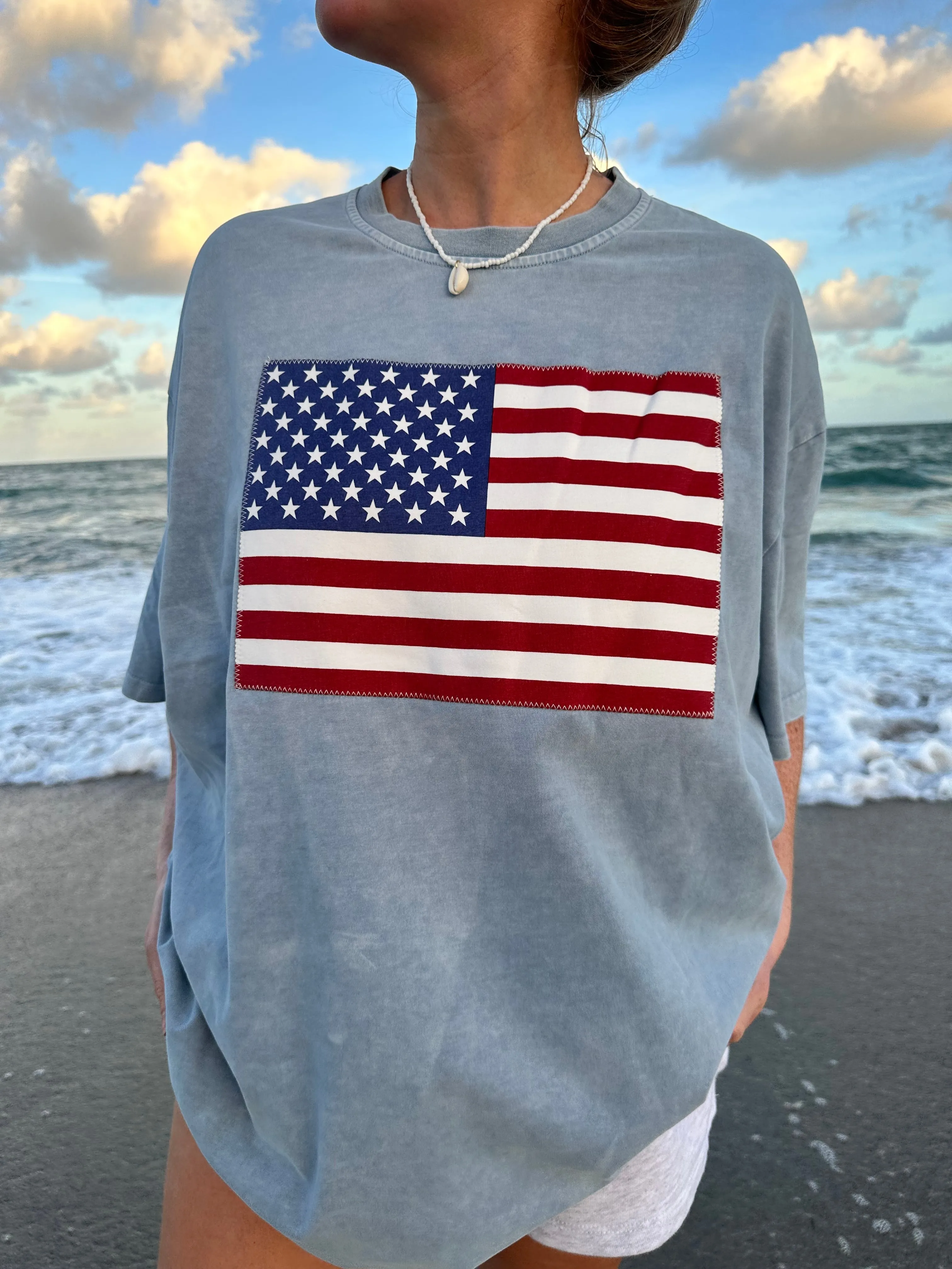 American Flag Embroider Tee