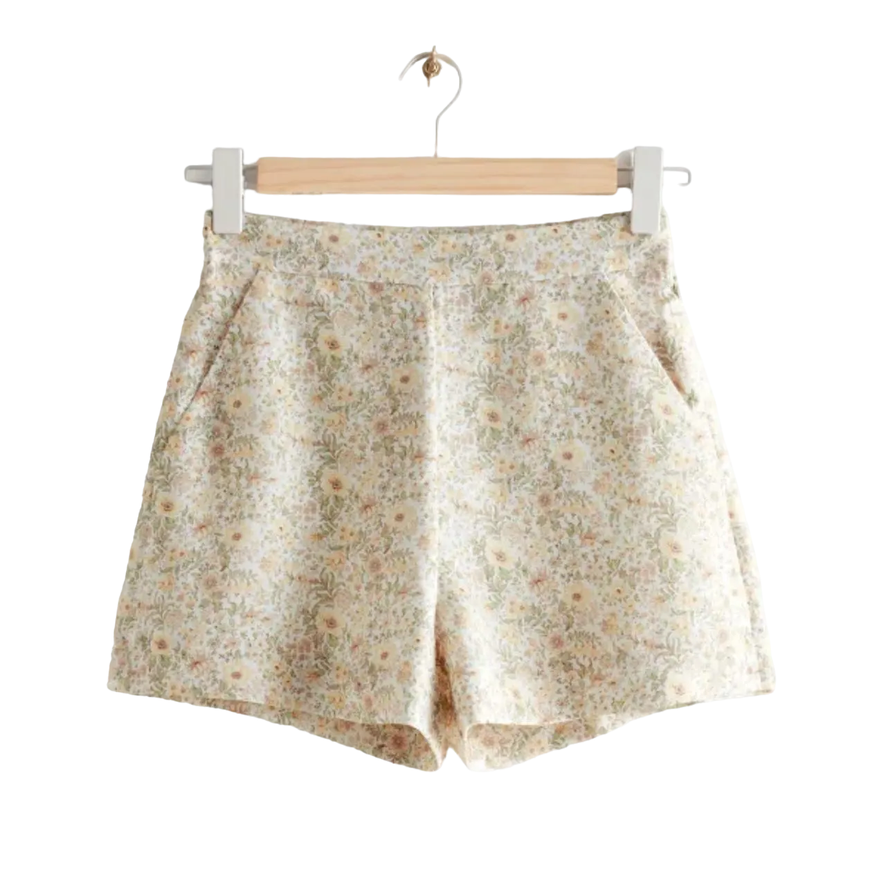 & Other Stories Cream / Green Floral Print Shorts UK 6