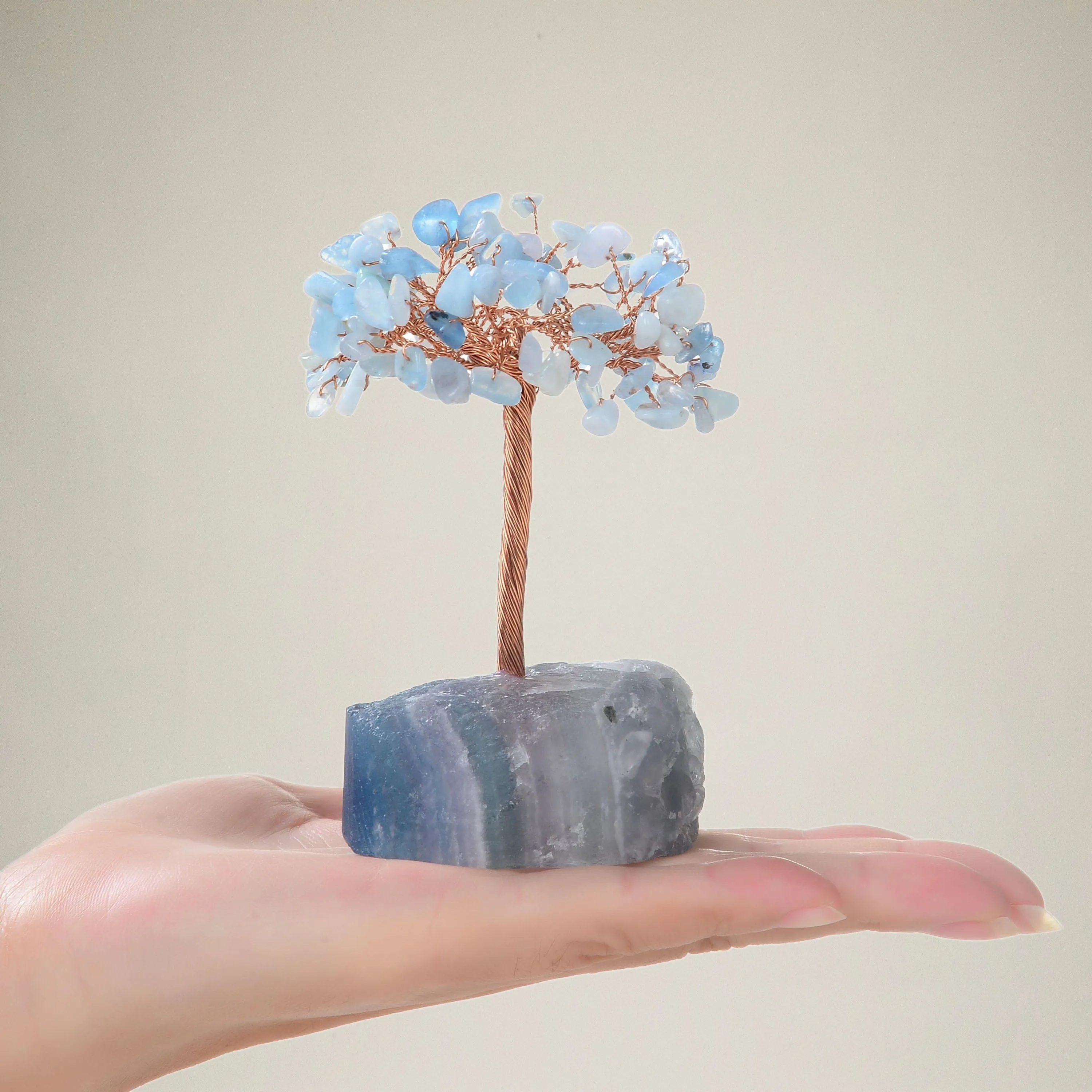 Aquamarine Natural Gemstone Tree of Life with Fluorite Base