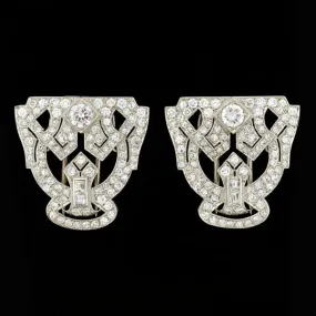 Art Deco Platinum & Diamond Encrusted Pin/Fur Clips 3.51ctw