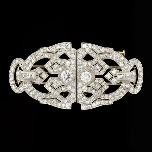 Art Deco Platinum & Diamond Encrusted Pin/Fur Clips 3.51ctw