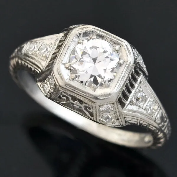 Art Deco Platinum Diamond Engagement Ring 0.65ct