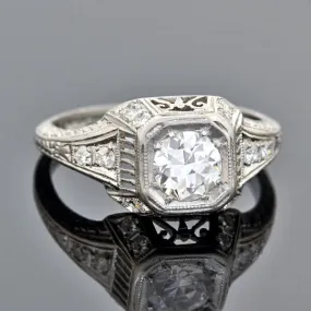 Art Deco Platinum Diamond Engagement Ring 0.65ct