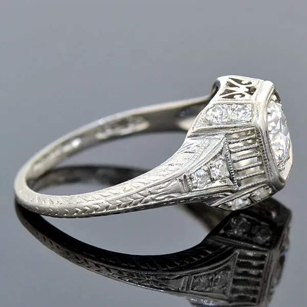 Art Deco Platinum Diamond Engagement Ring 0.65ct