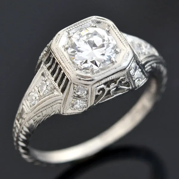 Art Deco Platinum Diamond Engagement Ring 0.65ct