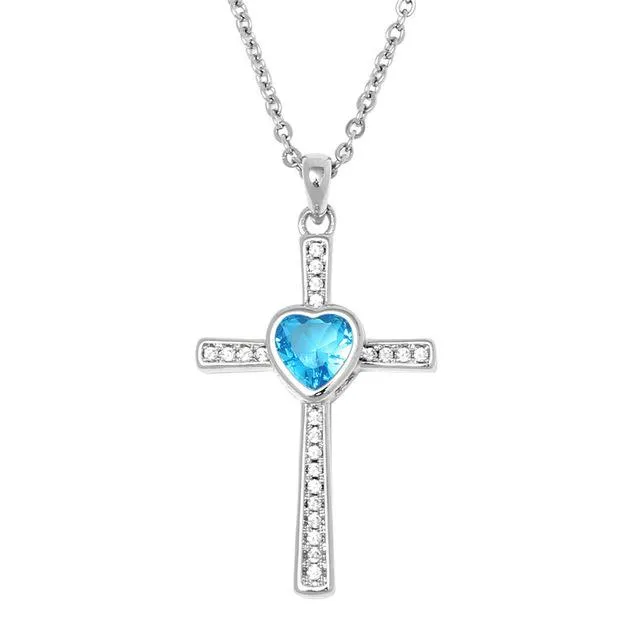 Bejeweled Crystal Titanium Steel Heart Cross Pendant Necklace